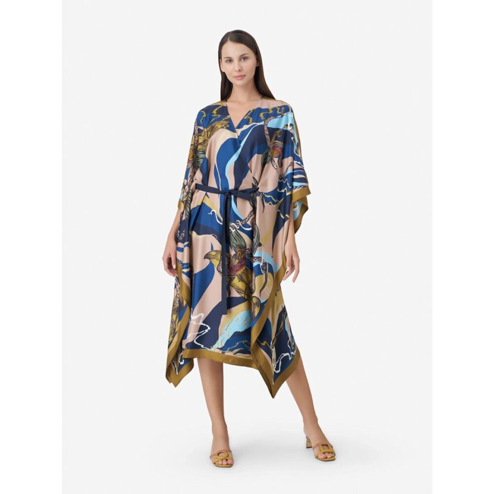 NWT Jim Thompson Slipper Orchid Silk Kimono Kaftan Dress Beige - Picture 2 of 7